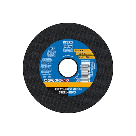 Pferd Abrasive Cut-Off Wheel, Type 1, 4-1/2 in Dia, 0.040 in Thick, 7/8 in Arbor Hole Size, 60 Grit 63540